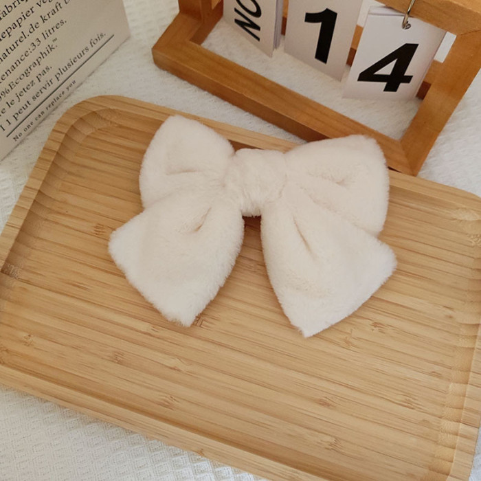 Beautiful Bow Hair Clip, Sweet Women Solid Color Plush Large Bowknot Hairpin Clip Headwear Accessories For   Women