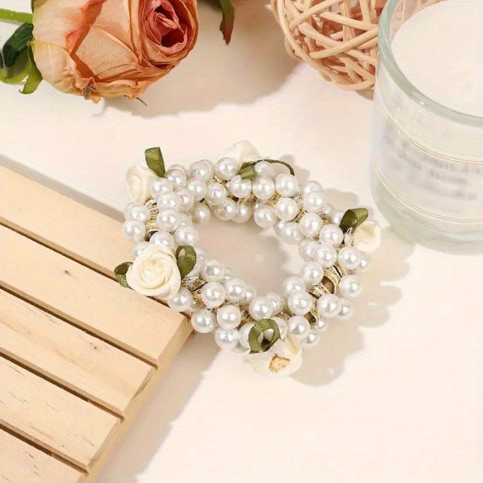 4pcs Set Faux Pearl Wreath Shape Hair Tie Elegant Hair Tie Elastic Hair Rope Ponytail Holder Hair Accessories for Women