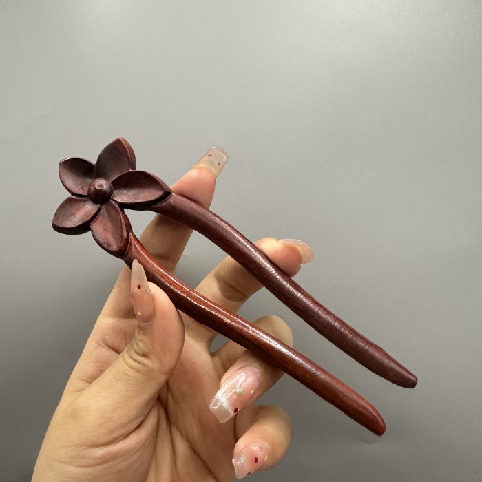 Vintage Carved Flower Wooden Hair Stick - Dual Prong Hairpin Accessory for Women, Elegant Home Decor Ornament, Ideal Gift for Family and Friends