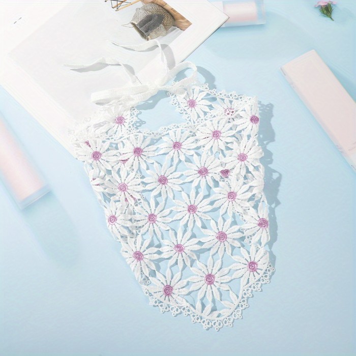 Triangle Crochet Bandana Headband - Boho Floral Embroidered Kerchief for Women - Daily Holiday Use, Hollow Out Design, Soft Fabric, One-Size-Fits-Most