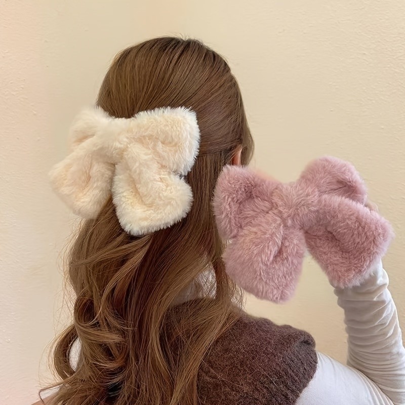 Beautiful Bow Hair Clip, Sweet Women Solid Color Plush Large Bowknot Hairpin Clip Headwear Accessories For   Women