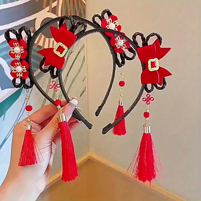 1pc Exquisite Chinese Style Headband - Traditional Flower & Tassel Design, Hair Hoop, Happy New Year Headwear, Outdoor Party Photo Props, Stylish Hair Accessories for Women, Perfect for Festive Occasions and Casual Wear
