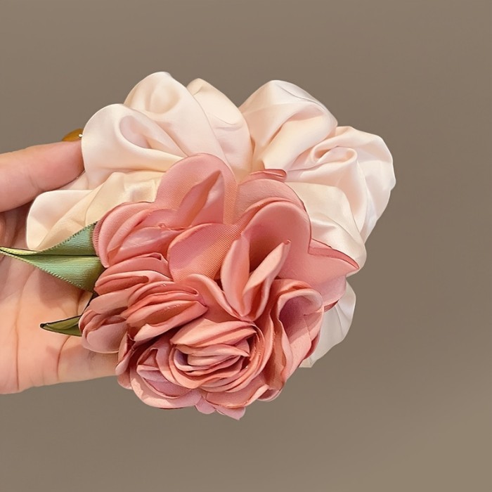 1pc Elegant Floral Hair Ring - Soft Fabric, Large Intestine Design, Solid Color Printing, Trendy Ponytail Holder for Womens Daily Use