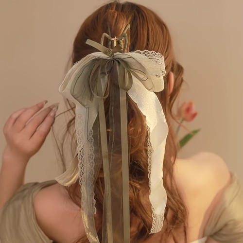 Bowknot Shaped Hair Clips Mesh And Lace Ribbon Decorative Hair Claw Clips Elegant Hair Bun Decoration Hair Accessories For Women And daily use