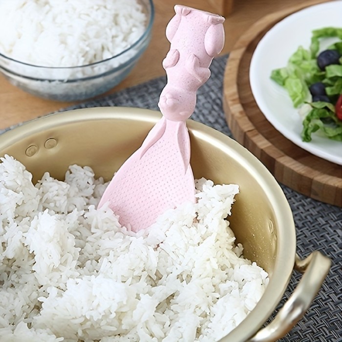 1pc Adorable 3D Rabbit Shaped Non-Stick Plastic Rice Spoon - High Temperature Resistant, Easy to Clean, Ergonomic Handle, Space-Saving Design, Ideal for Cooking, Serving, and Measuring Rice, Perfect for Kitchen and Household Use