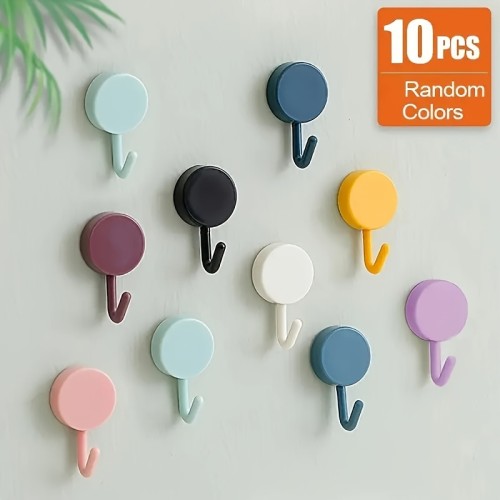 10-Pack Macaron Colored Adhesive Wall Hooks - Strong And Traceless PP Cubicle Hooks For Home, Bathroom, And Kitchen Organization