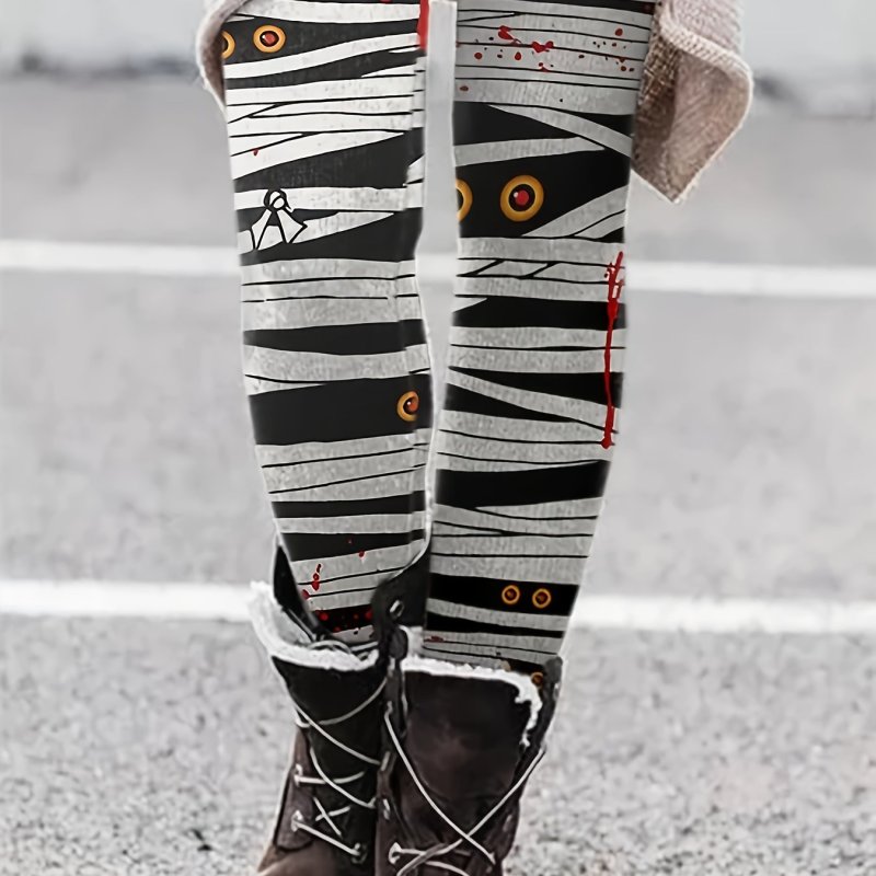 Halloween Print High Waist Leggings - Soft, Stretchy, Casual, Skinny, Daily Wear, Women's Clothing, Comfortable, Tights Leggings for Everyday Activities