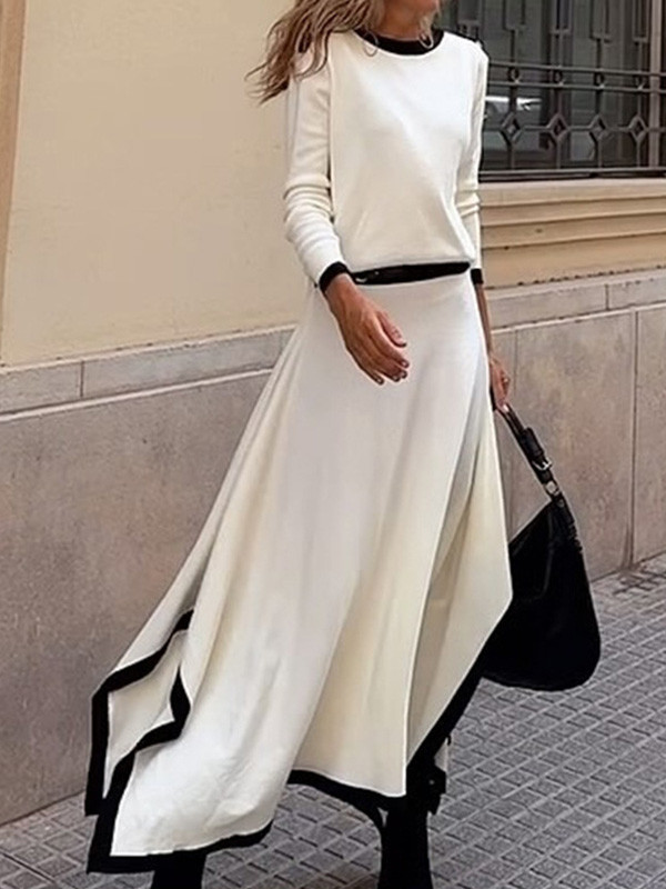 Fashion Irregular Solid Color Long Sleeve & Skirt Two-Piece Set