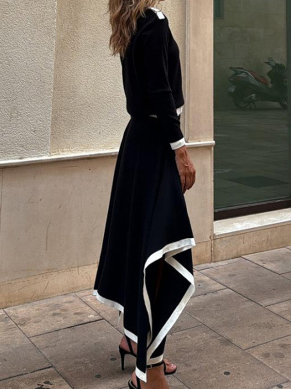 Fashion Irregular Solid Color Long Sleeve & Skirt Two-Piece Set
