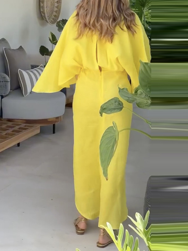 High-low Loose Solid Color V-neck Maxi Dresses