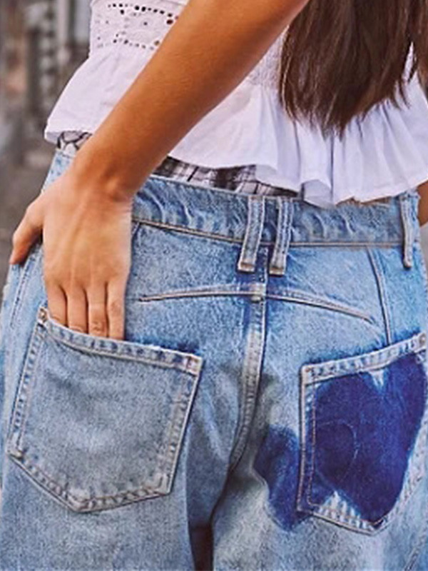 Love Print Baggy Wide-Leg Jeans
