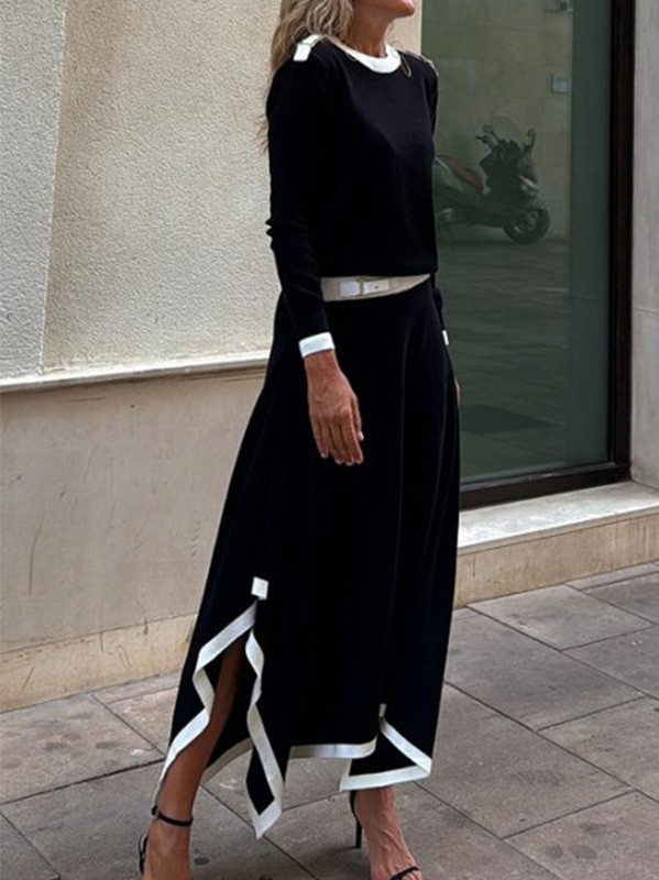 Fashion Irregular Solid Color Long Sleeve & Skirt Two-Piece Set