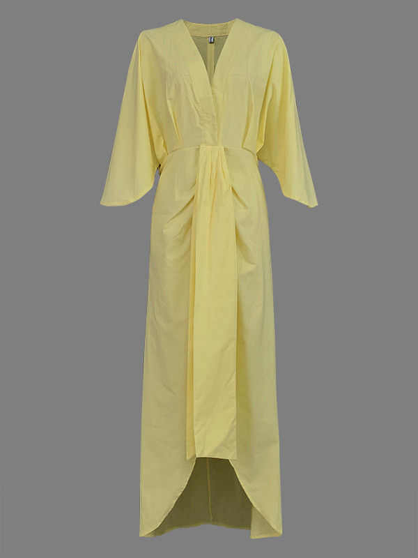 High-low Loose Solid Color V-neck Maxi Dresses