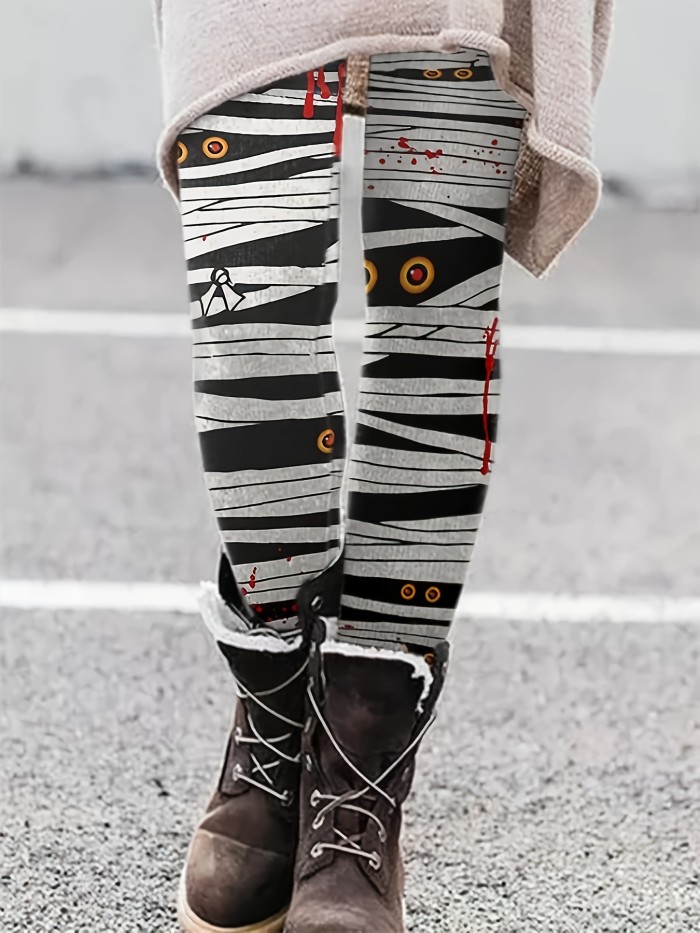 Halloween Print High Waist Leggings - Soft, Stretchy, Casual, Skinny, Daily Wear, Women's Clothing, Comfortable, Tights Leggings for Everyday Activities