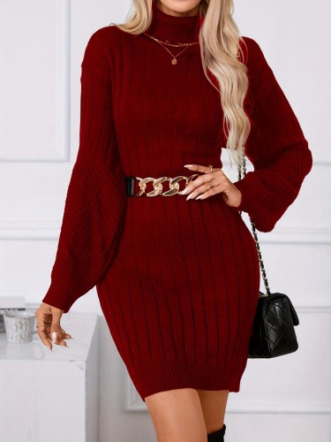 Cozy Turtleneck Sweater Dress - Soft, Casual, Long Sleeve, Solid Color, Winter Wear, Women's Comfortable Clothing for Daily Life