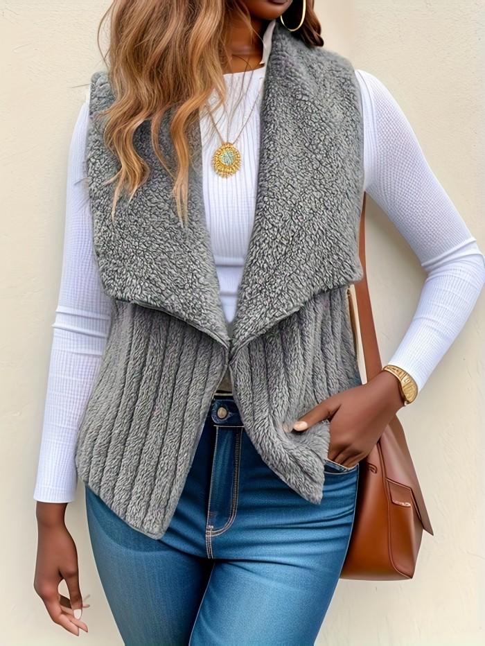 Elegant Women's Waterfall Collar Vest - Cozy, Durable Knit, Sleeveless Style for Fall\u002FWinter