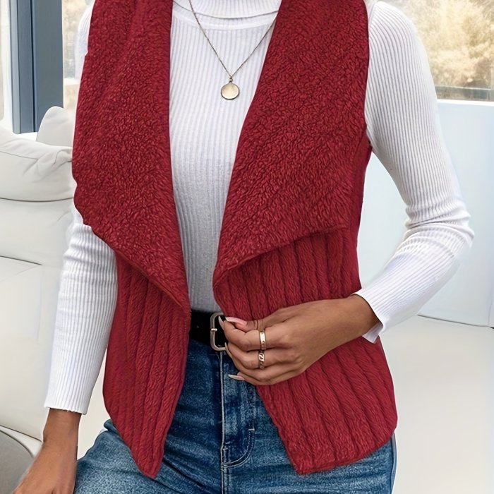 Elegant Women's Waterfall Collar Vest - Cozy, Durable Knit, Sleeveless Style for Fall\u002FWinter