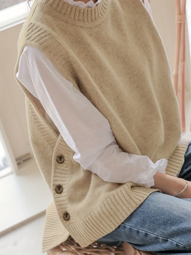 Cozy Crew Neck Sweater Vest - Soft, Sleeveless, Solid Color Knit Vest for Spring & Fall, Comfortable Casual Women's Clothing for Everyday Wear