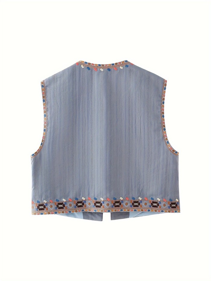 Embroidered Floral Polyester Vest for Adults - Casual Crew Neck Woven Vest with Embroidery Details, All-Season Style CT00889CC