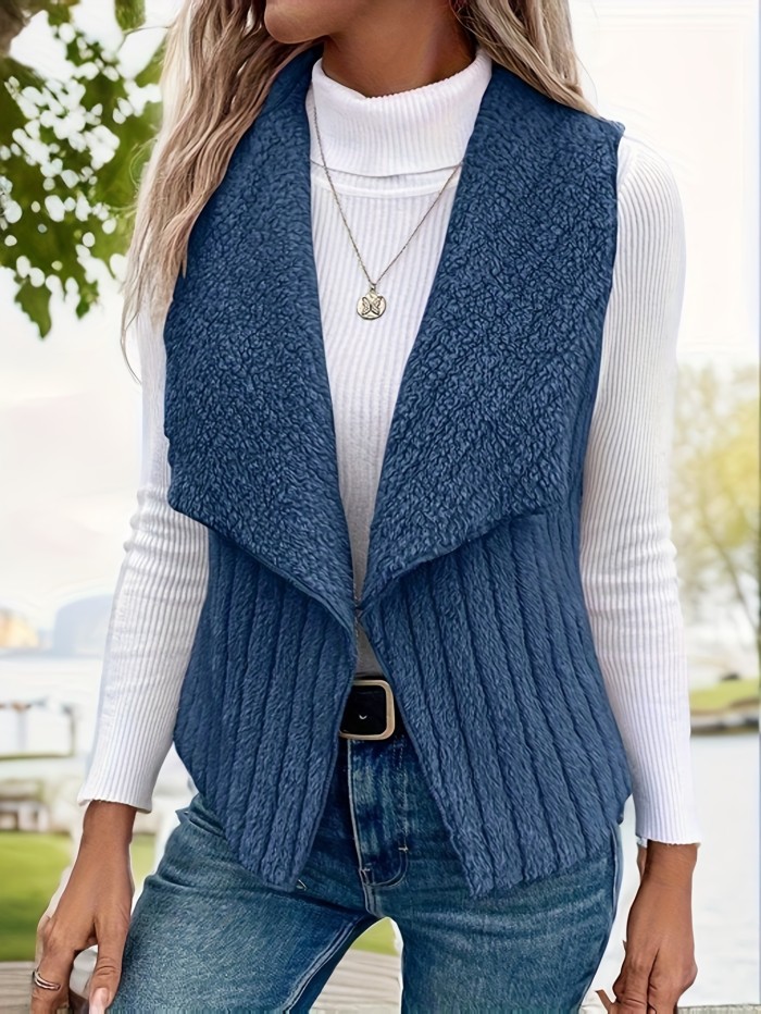 Elegant Women's Waterfall Collar Vest - Cozy, Durable Knit, Sleeveless Style for Fall\u002FWinter