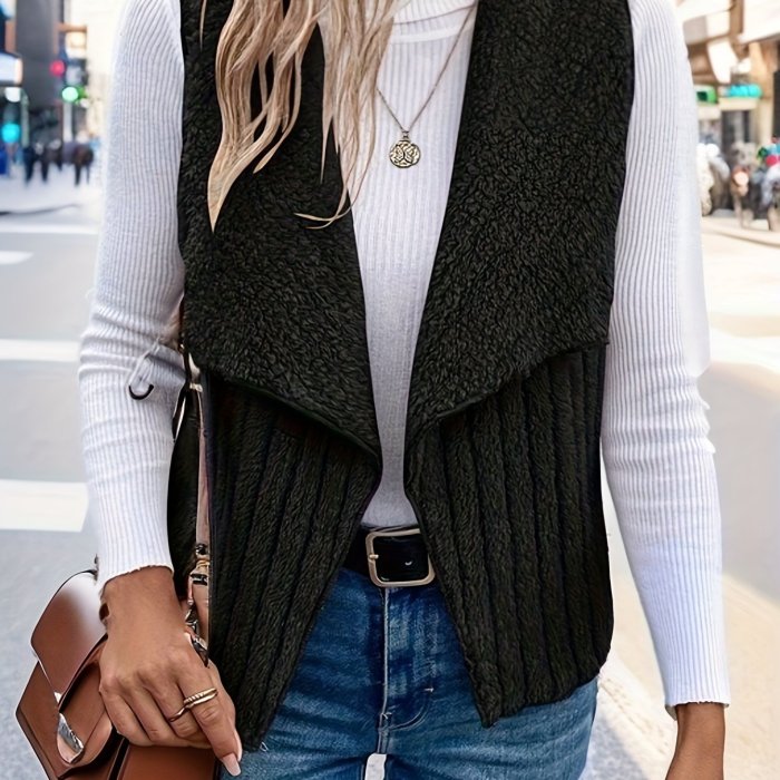 Elegant Women's Waterfall Collar Vest - Cozy, Durable Knit, Sleeveless Style for Fall\u002FWinter