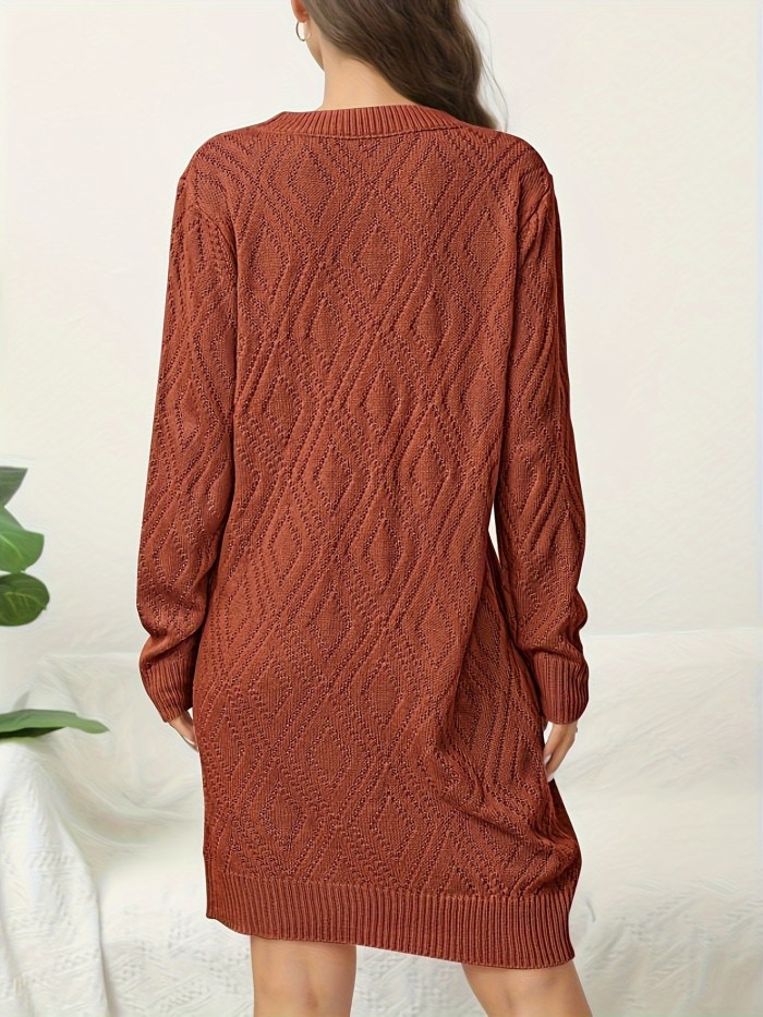 Casual Chic Solid Sweater Dress - Cozy Acrylic Knit, Comfort Fit Crew Neck for Stylish Women's Fall\u002FWinter Wardrobe