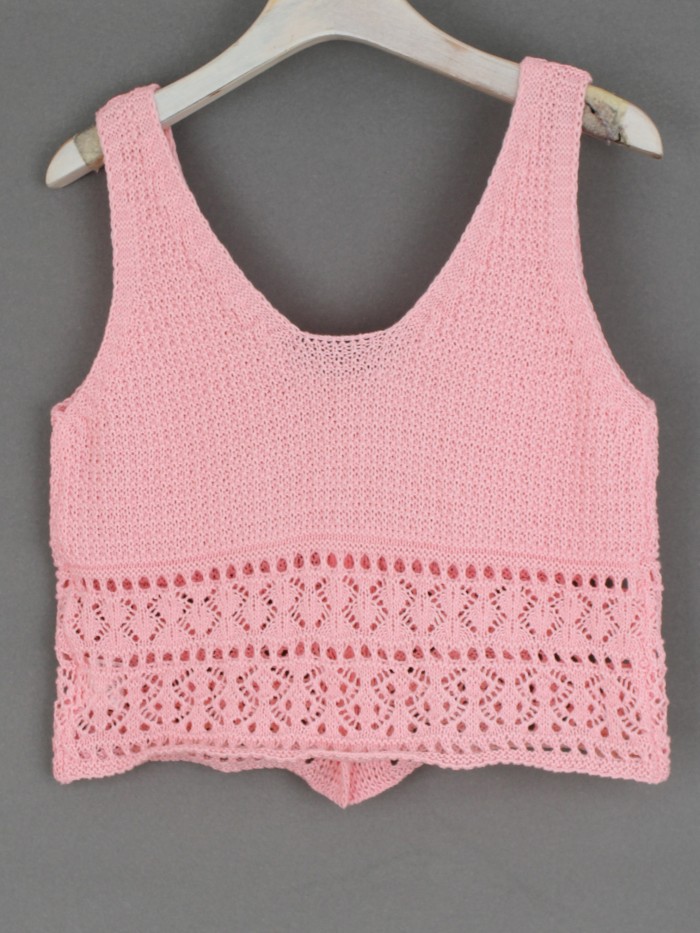 Vibrant Eyelet Embroidered Crop Sweater Vest for Women - Casual V-Neck Fall and Winter Clothing - Soft, Lightweight, and Cozy Knitwear for Everyday Wear