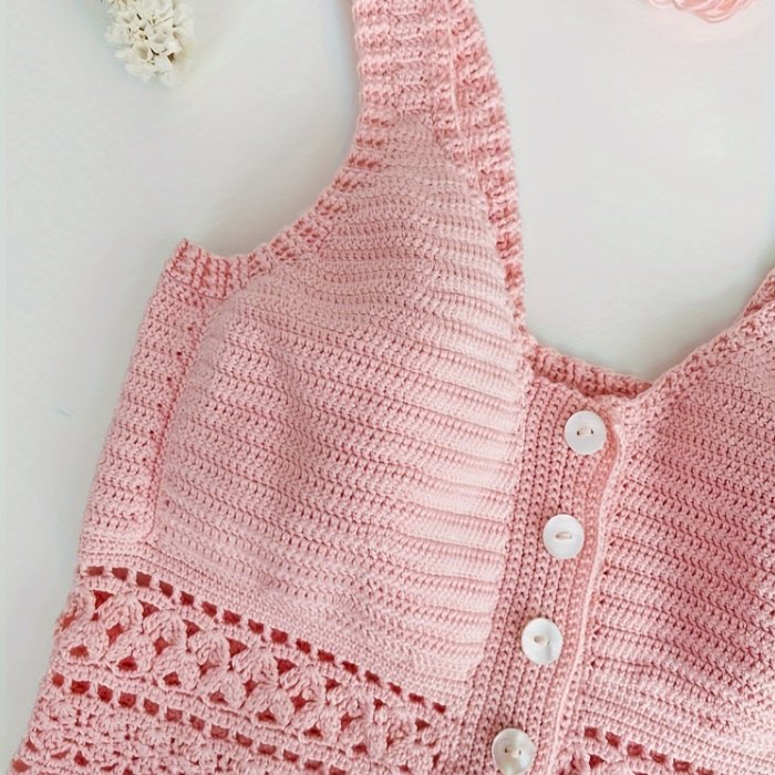 Vibrant Eyelet Embroidered Crop Sweater Vest for Women - Casual V-Neck Fall and Winter Clothing - Soft, Lightweight, and Cozy Knitwear for Everyday Wear