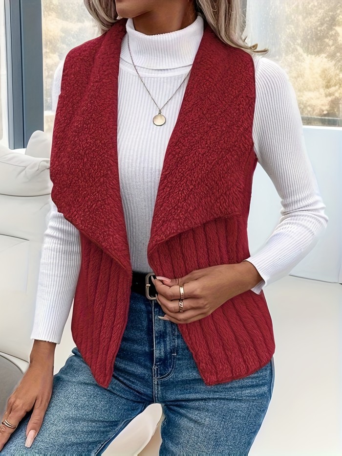 Elegant Women's Waterfall Collar Vest - Cozy, Durable Knit, Sleeveless Style for Fall\u002FWinter