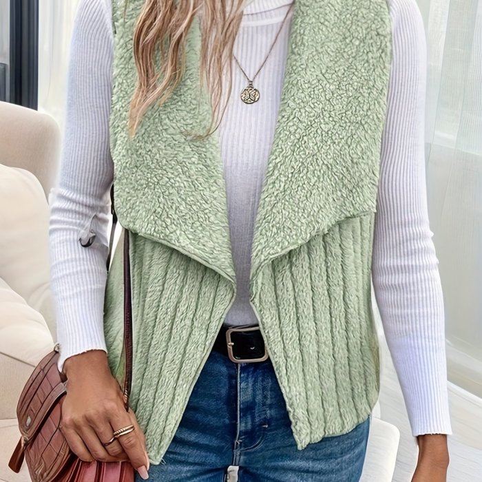 Elegant Women's Waterfall Collar Vest - Cozy, Durable Knit, Sleeveless Style for Fall\u002FWinter