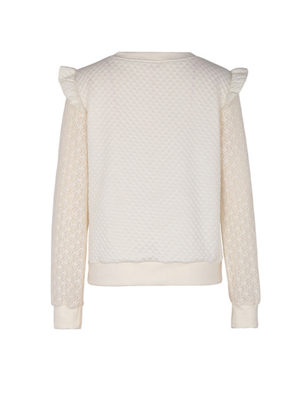Long Sleeves Loose Pleated Ruffle Trim Solid Color Split-Joint V-neck T-Shirts Tops