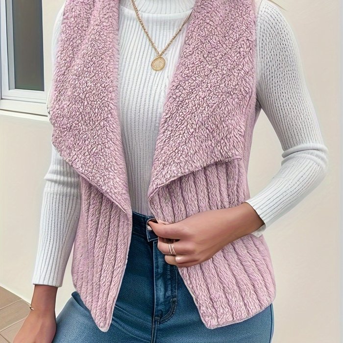 Elegant Women's Waterfall Collar Vest - Cozy, Durable Knit, Sleeveless Style for Fall\u002FWinter