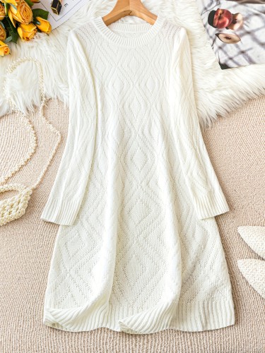 Casual Chic Solid Sweater Dress - Cozy Acrylic Knit, Comfort Fit Crew Neck for Stylish Women's Fall\u002FWinter Wardrobe