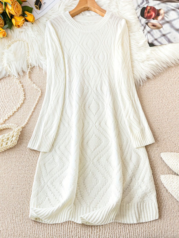 Casual Chic Solid Sweater Dress - Cozy Acrylic Knit, Comfort Fit Crew Neck for Stylish Women's Fall\u002FWinter Wardrobe