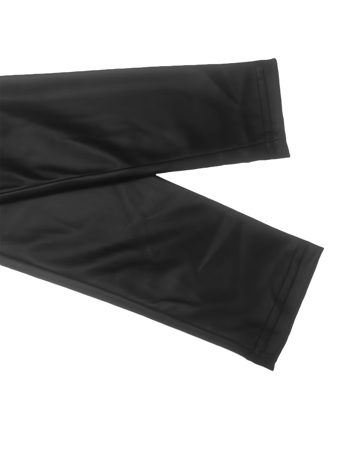 Women's Elegant Faux Leather Dress, Long Sleeve, V-Neck, Ruched Side, Tulip Hem, All-Season, Solid Color, Fitted Style, PVC\u002FPU Material