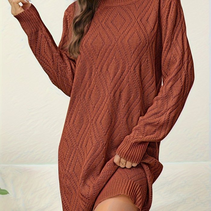 Casual Chic Solid Sweater Dress - Cozy Acrylic Knit, Comfort Fit Crew Neck for Stylish Women's Fall\u002FWinter Wardrobe