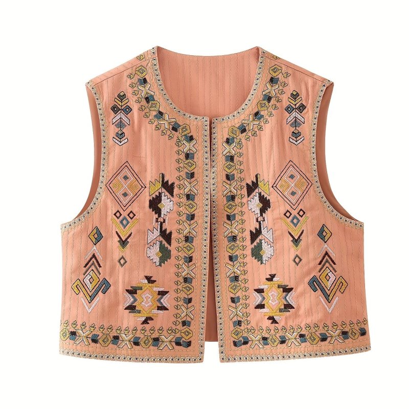 Embroidered Floral Polyester Vest for Adults - Casual Crew Neck Woven Vest with Embroidery Details, All-Season Style CT00889CC