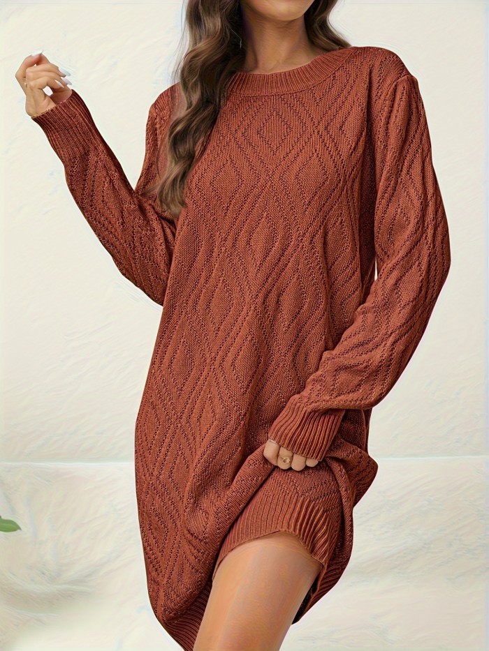 Casual Chic Solid Sweater Dress - Cozy Acrylic Knit, Comfort Fit Crew Neck for Stylish Women's Fall\u002FWinter Wardrobe