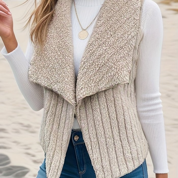 Elegant Women's Waterfall Collar Vest - Cozy, Durable Knit, Sleeveless Style for Fall\u002FWinter