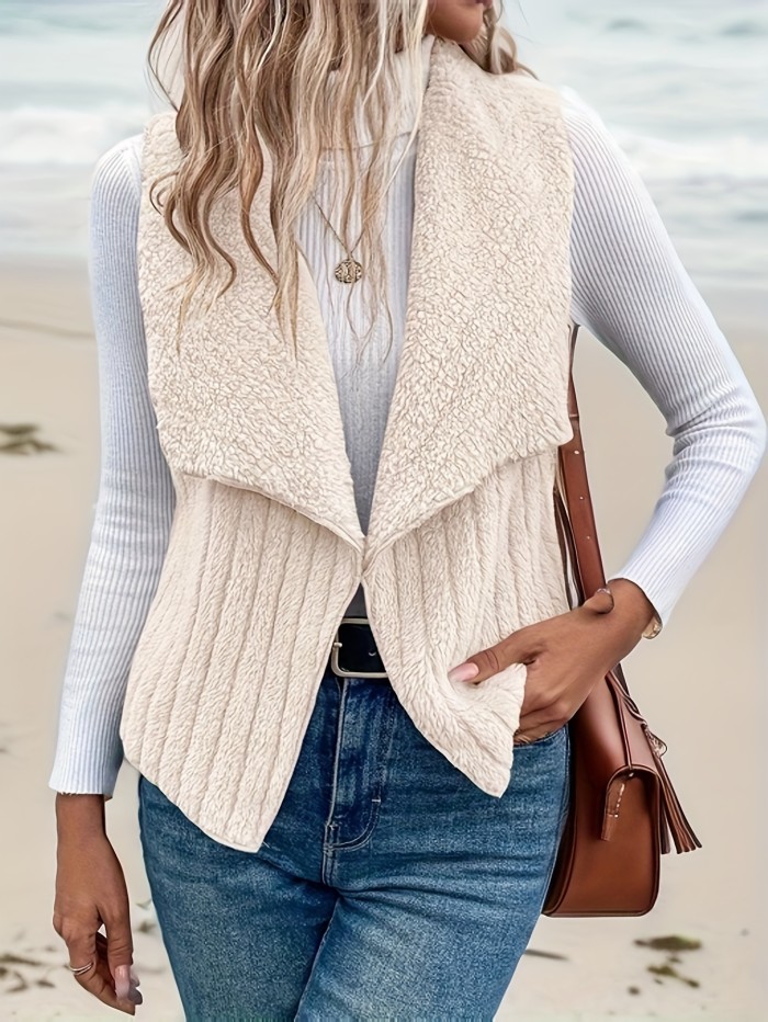Elegant Women's Waterfall Collar Vest - Cozy, Durable Knit, Sleeveless Style for Fall\u002FWinter