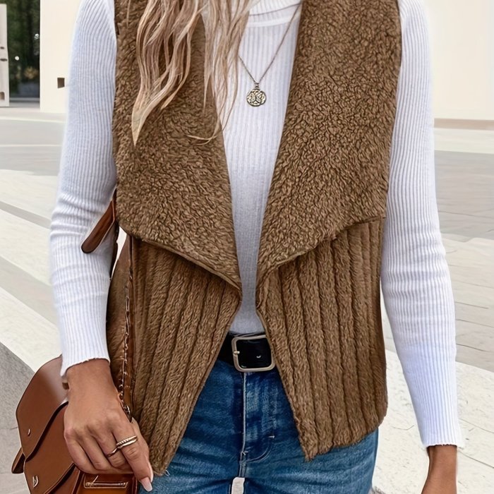 Elegant Women's Waterfall Collar Vest - Cozy, Durable Knit, Sleeveless Style for Fall\u002FWinter