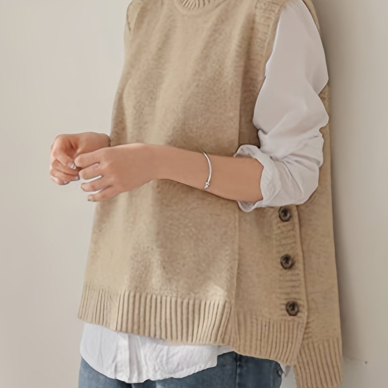 Cozy Crew Neck Sweater Vest - Soft, Sleeveless, Solid Color Knit Vest for Spring & Fall, Comfortable Casual Women's Clothing for Everyday Wear