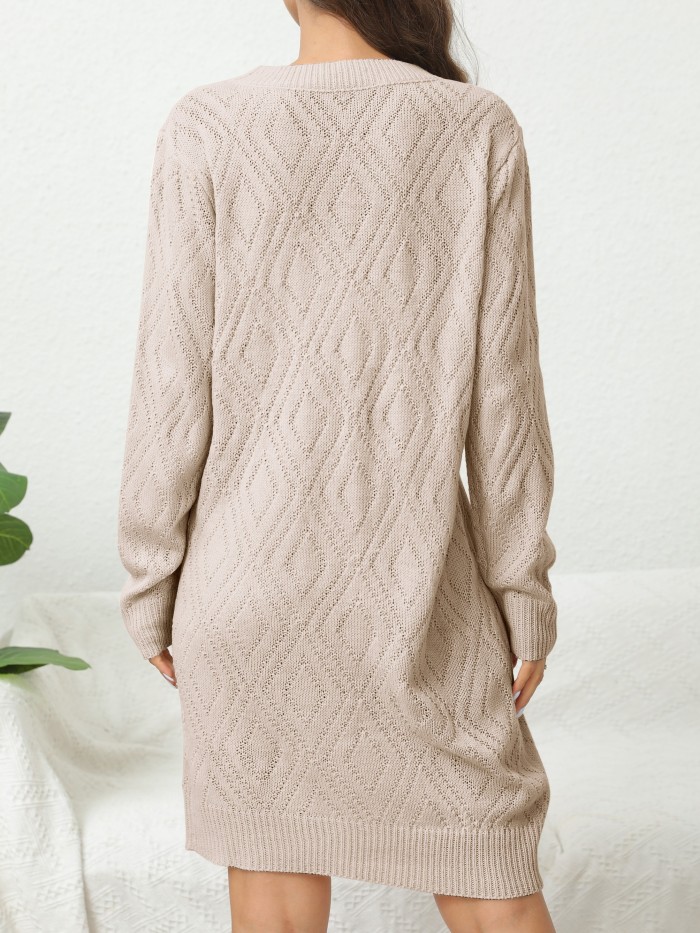 Casual Chic Solid Sweater Dress - Cozy Acrylic Knit, Comfort Fit Crew Neck for Stylish Women's Fall\u002FWinter Wardrobe