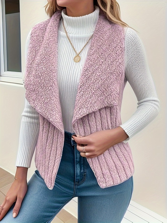 Elegant Women's Waterfall Collar Vest - Cozy, Durable Knit, Sleeveless Style for Fall\u002FWinter