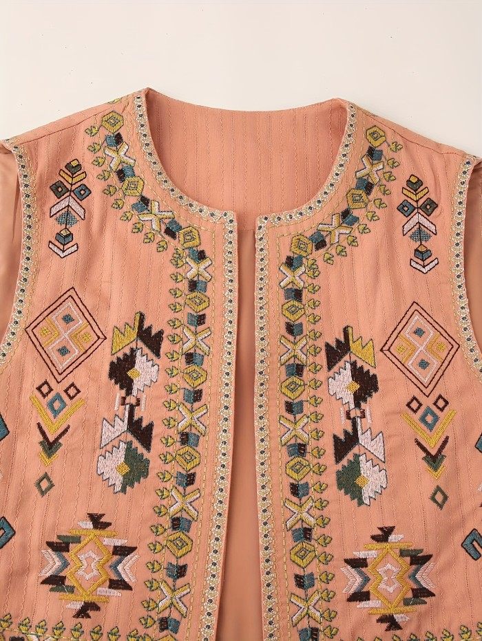Embroidered Floral Polyester Vest for Adults - Casual Crew Neck Woven Vest with Embroidery Details, All-Season Style CT00889CC