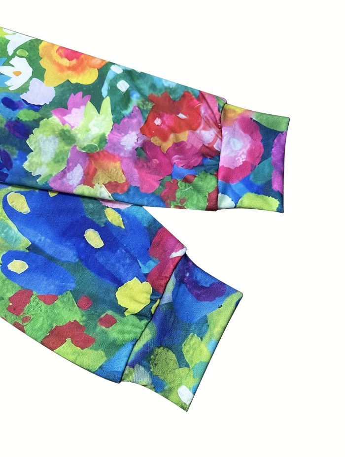 Vintage Chic Floral Print Pullover Sweatshirt for Women - Crew Neck, Raglan Sleeve, Relaxed Fit