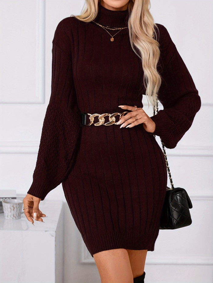 Cozy Turtleneck Sweater Dress - Soft, Casual, Long Sleeve, Solid Color, Winter Wear, Women's Comfortable Clothing for Daily Life