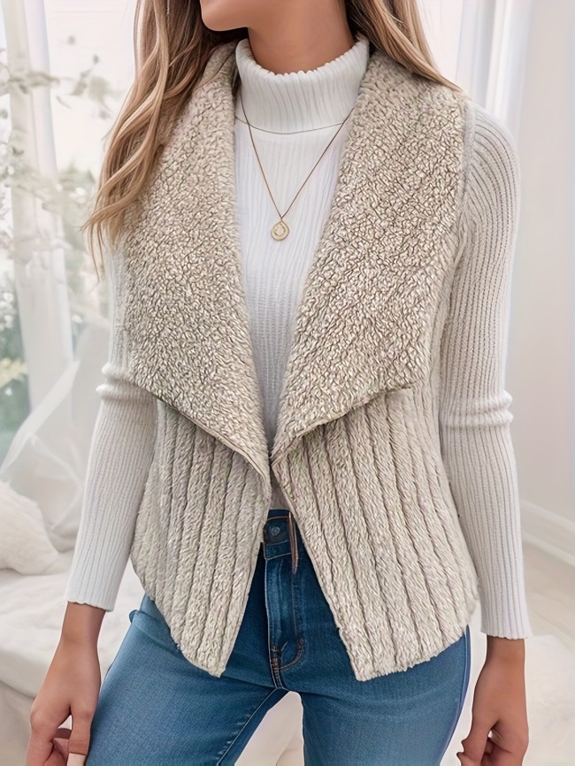 Elegant Women's Waterfall Collar Vest - Cozy, Durable Knit, Sleeveless Style for Fall\u002FWinter