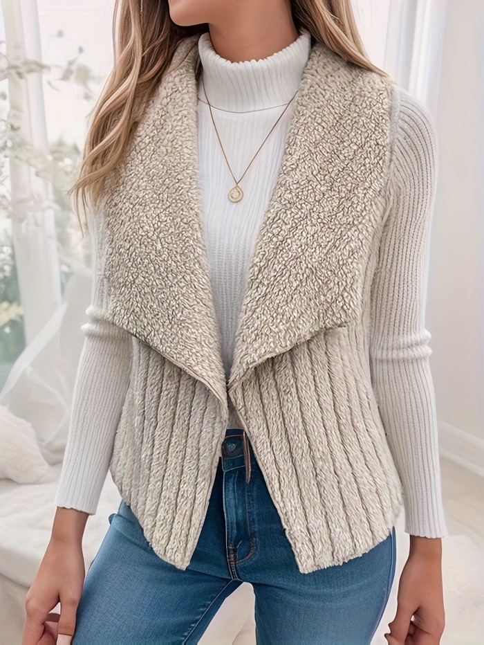 Elegant Women's Waterfall Collar Vest - Cozy, Durable Knit, Sleeveless Style for Fall\u002FWinter