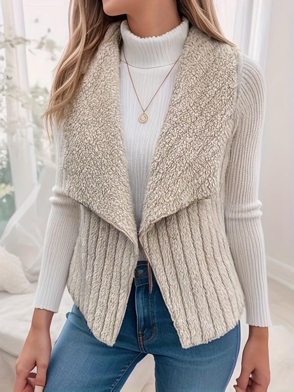 Elegant Women's Waterfall Collar Vest - Cozy, Durable Knit, Sleeveless Style for Fall\u002FWinter